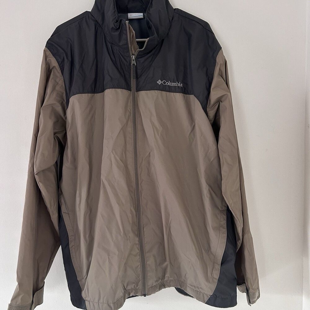 Columbia Men Jacket Extra Large Brown Colorblock Nylon Blend Full Zip Hooded